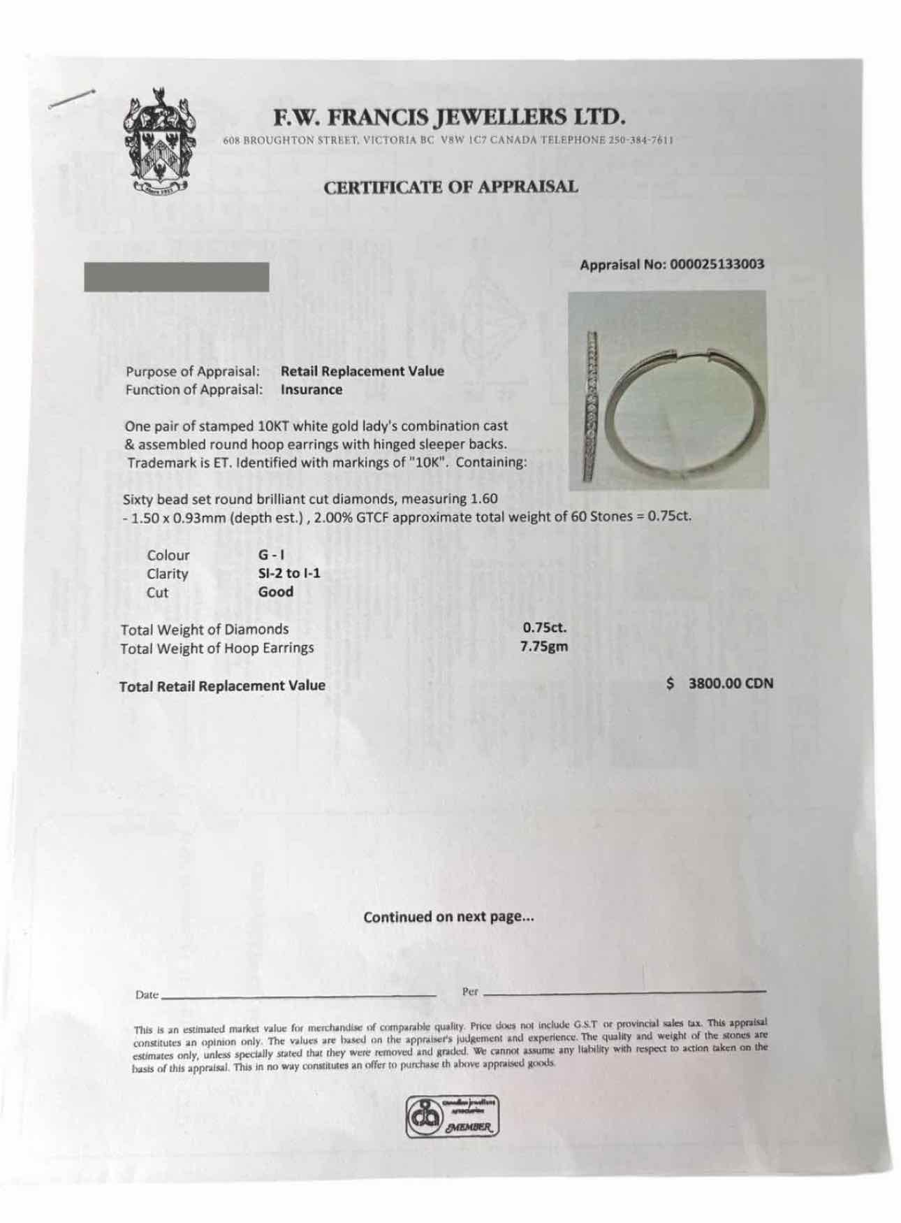 10KT White Gold Round Hoop 60 Diamond Stone Count Earrings - Image 6