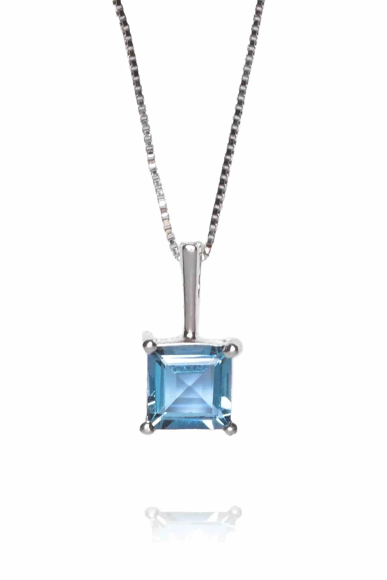 14K White Gold Blue Topaz Pendant Necklace