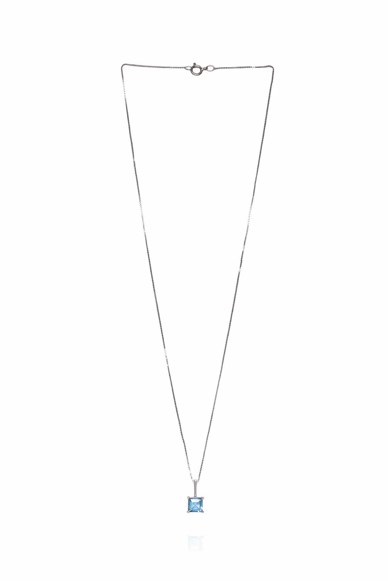 14K White Gold Blue Topaz Pendant Necklace - Image 2
