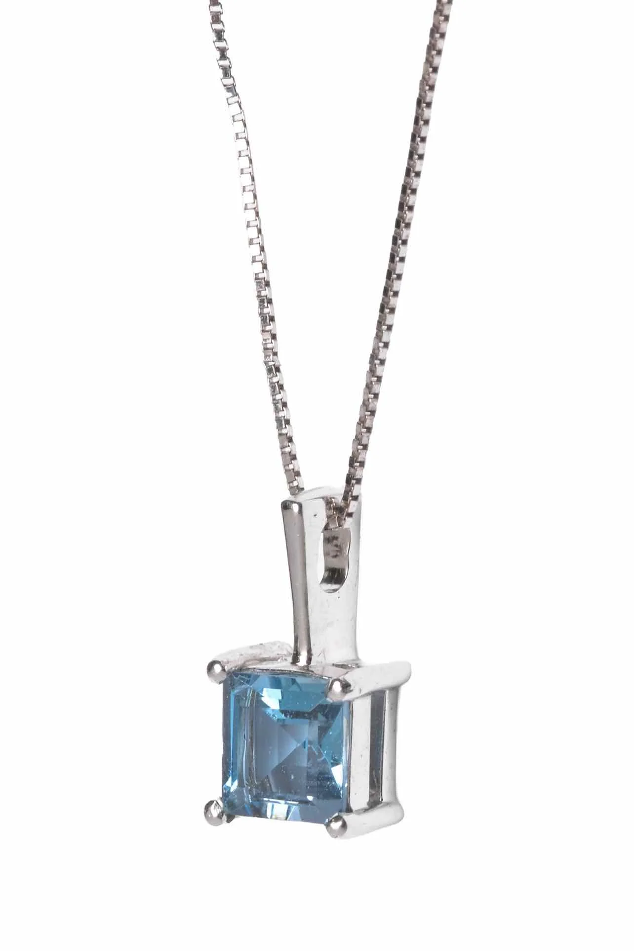 14K White Gold Blue Topaz Pendant Necklace - Image 3
