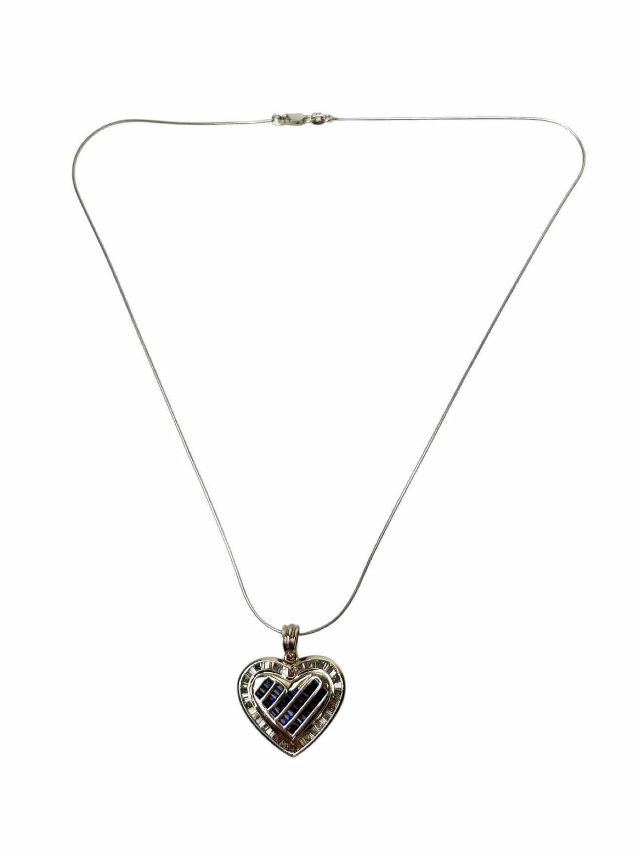 14K White Gold Necklace with Sapphire and Diamond Heart Pendant - Image 2