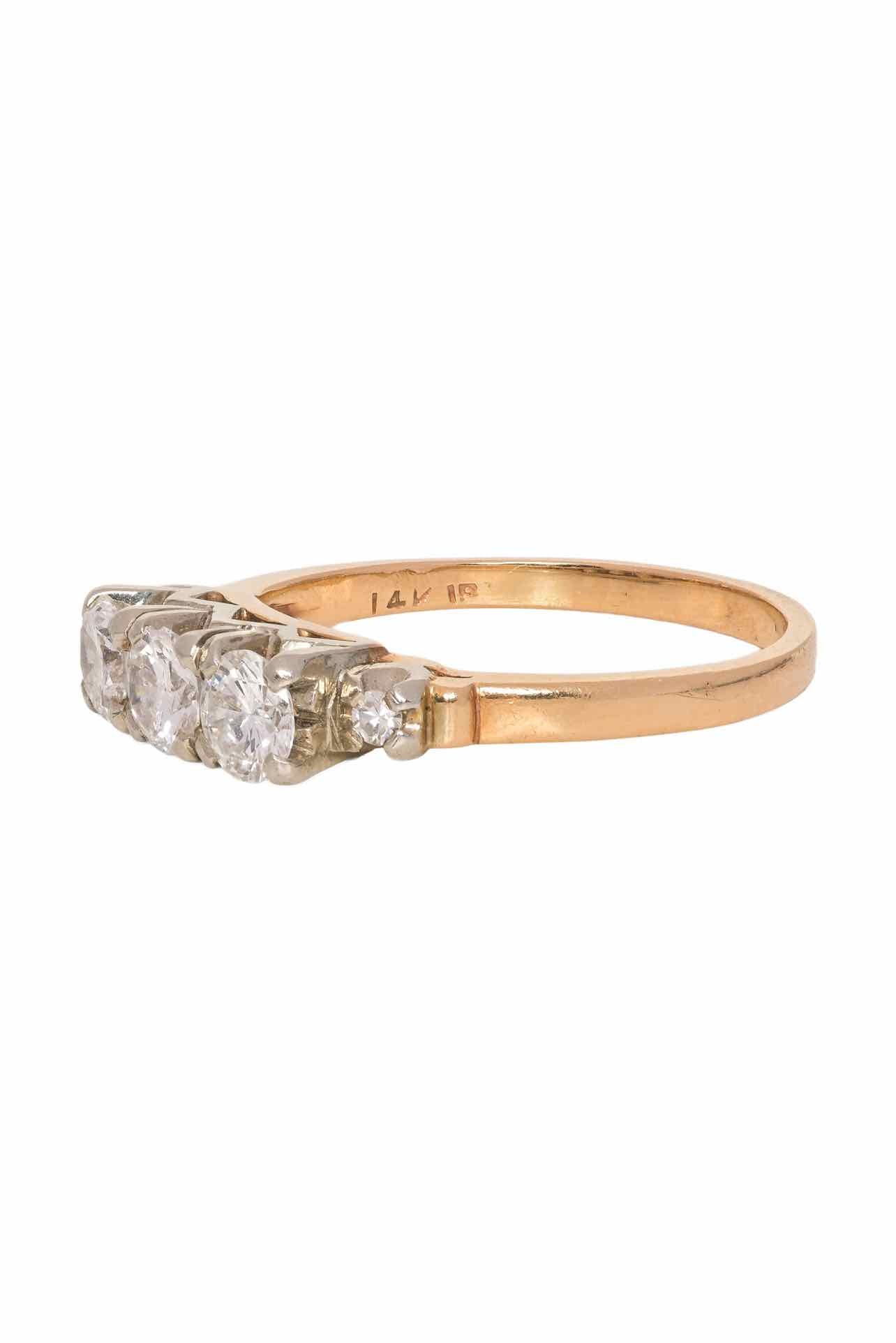 14K Yellow Gold & 18K White Gold Trio Diamond Size 6.5 Ring - Image 2