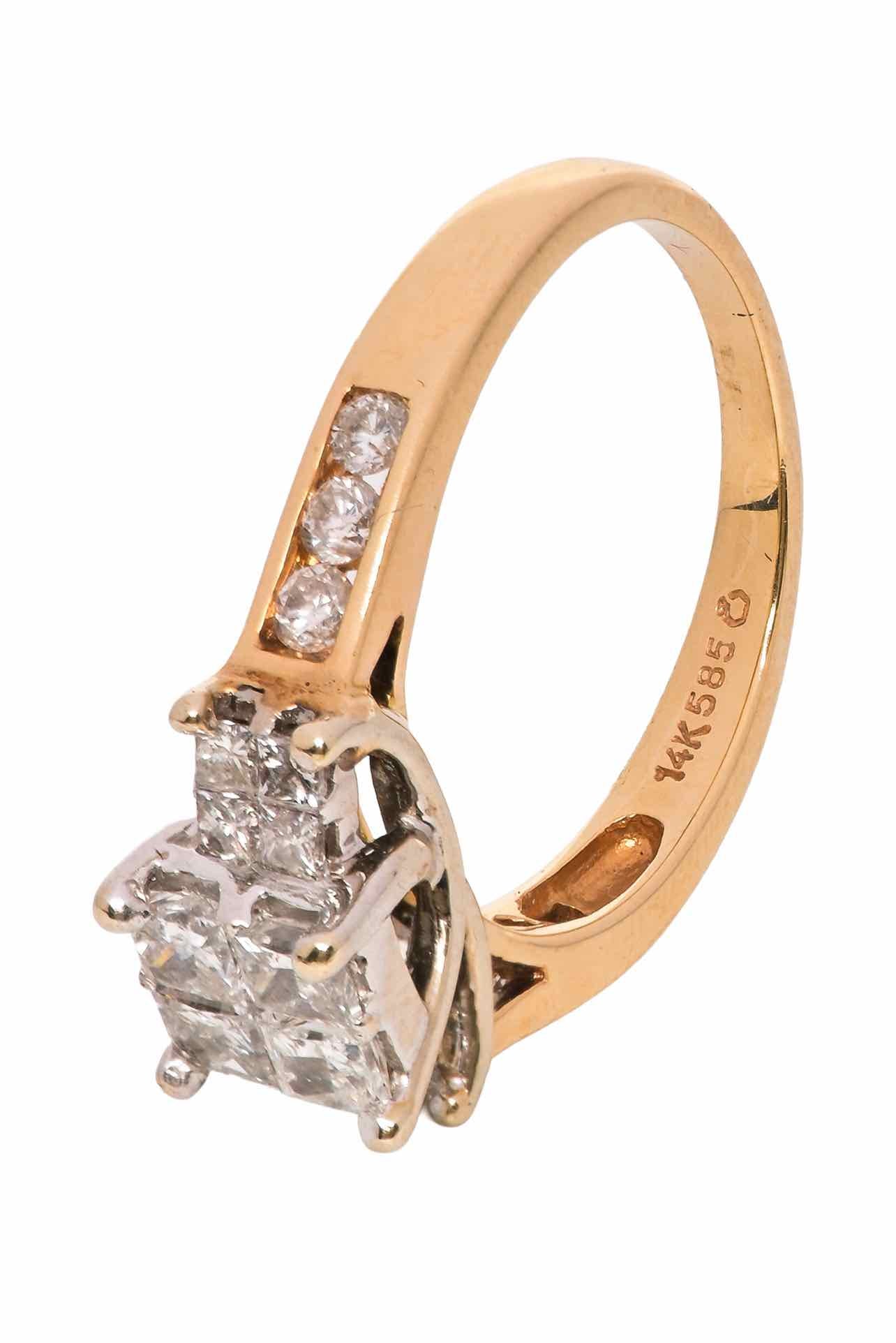 14K Yellow Gold & White Gold Diamond Size 6 Ring - Image 3