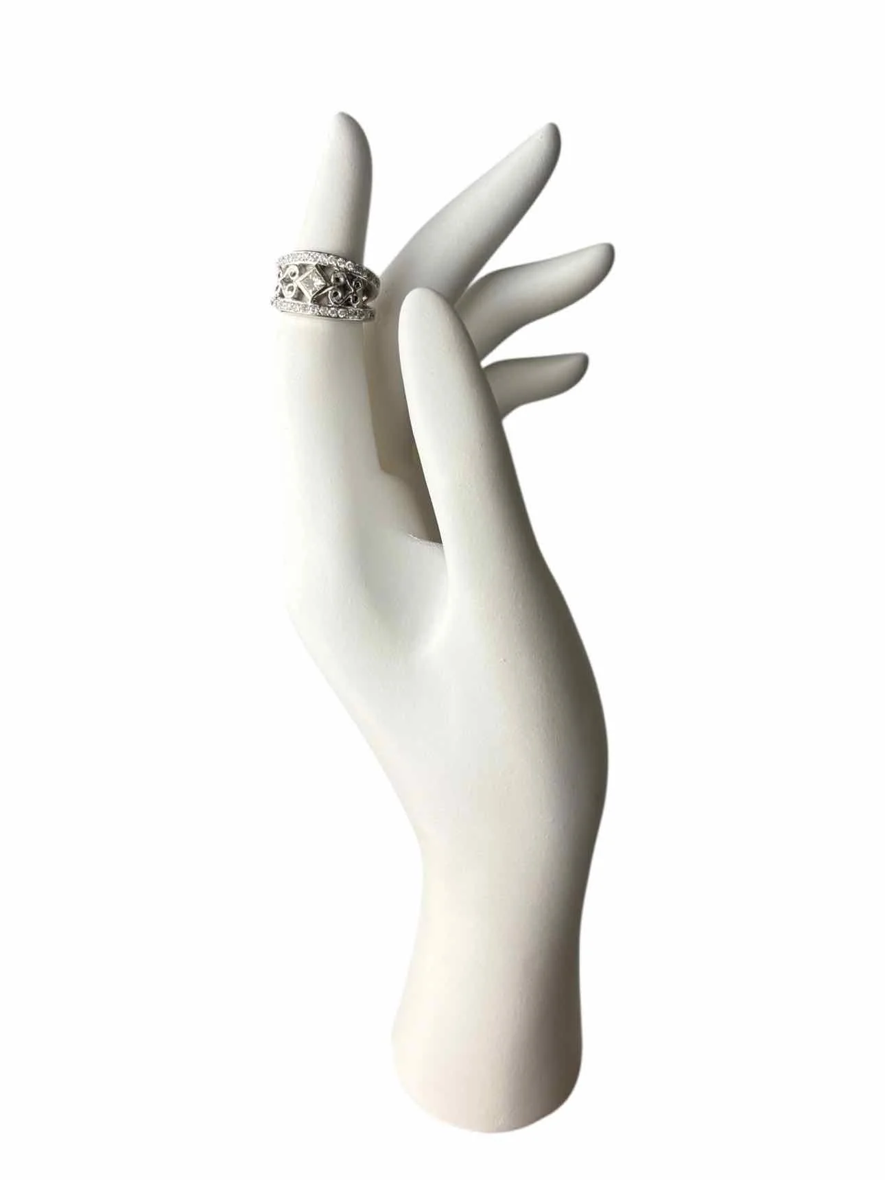 14K White Gold & Diamond Split Shank Filigree Diamond Ring - Image 3