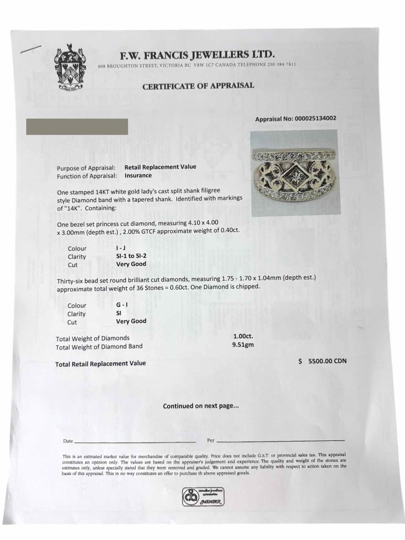 14K White Gold & Diamond Split Shank Filigree Diamond Ring - Image 5