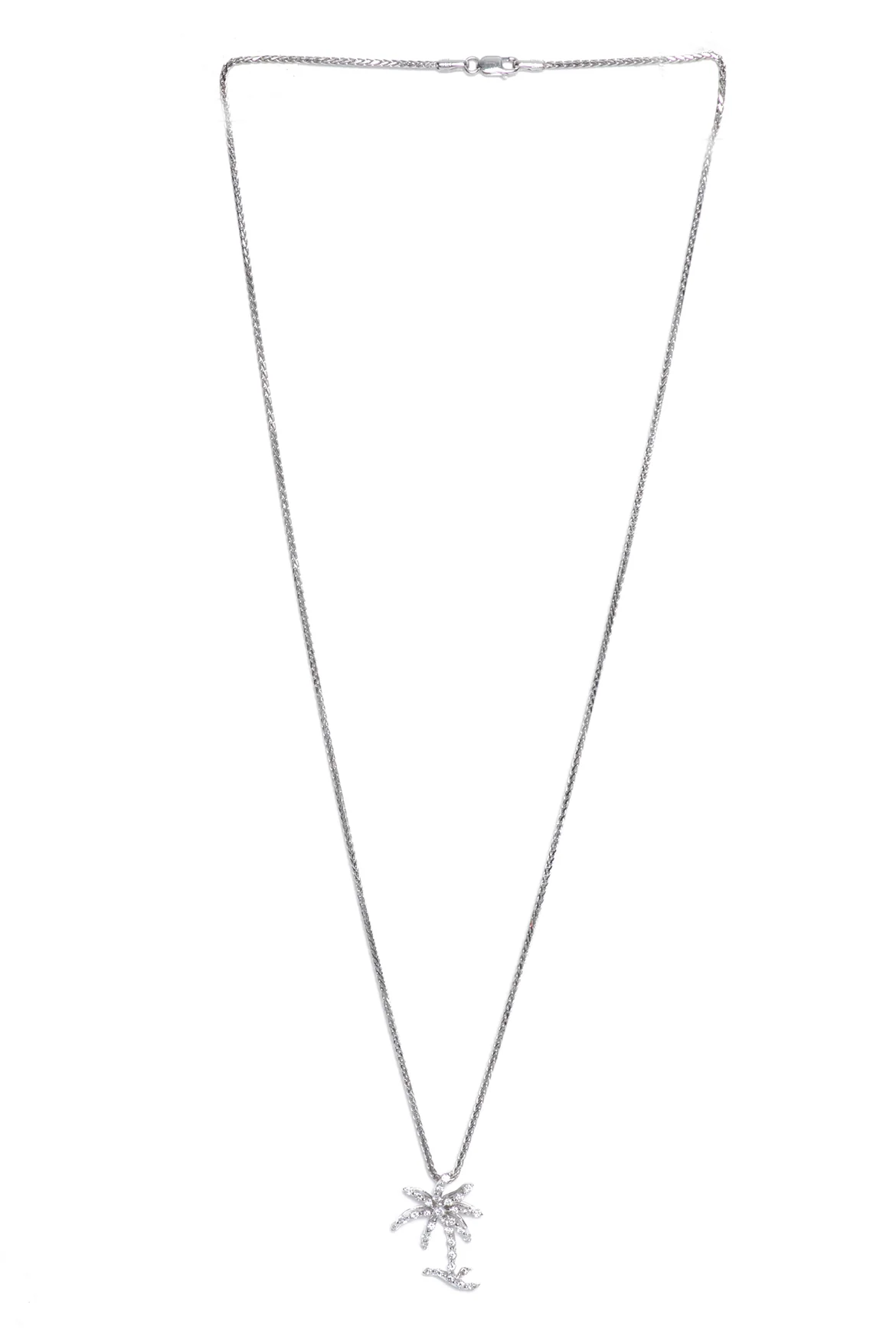 18K White Gold Diamond Palm Tree Pendant & 14K Chain Necklace - Image 2