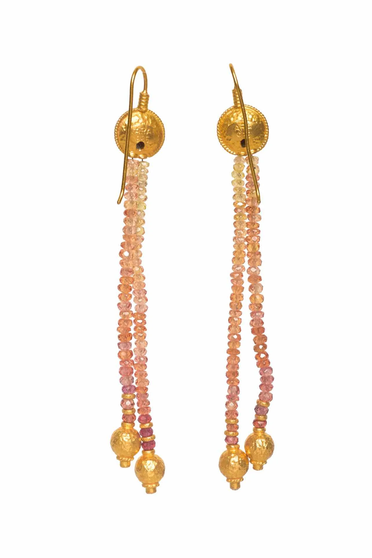 20+K Yellow Gold Sapphire Beaded Dangle Earrings - Image 2