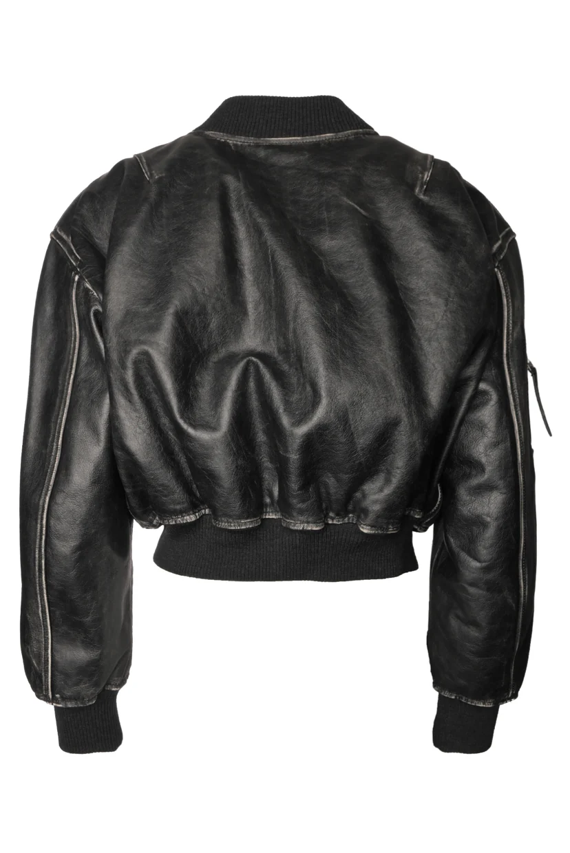 Acne Studios Size 38 Cropped Distressed Leather Bomber Jacket - Image 2