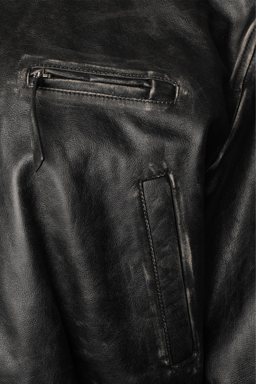 Acne Studios Size 38 Cropped Distressed Leather Bomber Jacket - Image 3