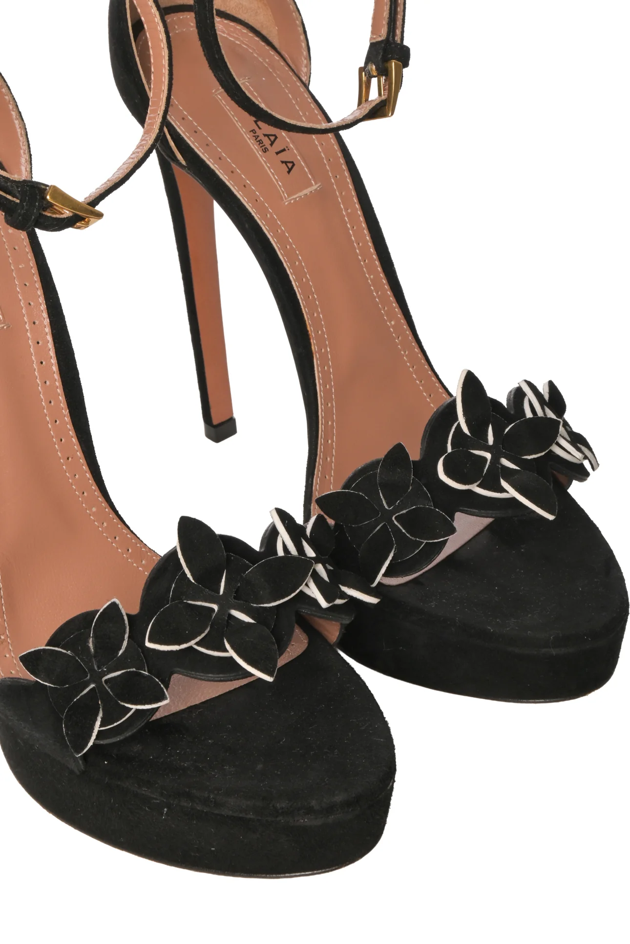 Alaia Size 36.5 Floral Applique Suede Heeled Sandals - Image 4