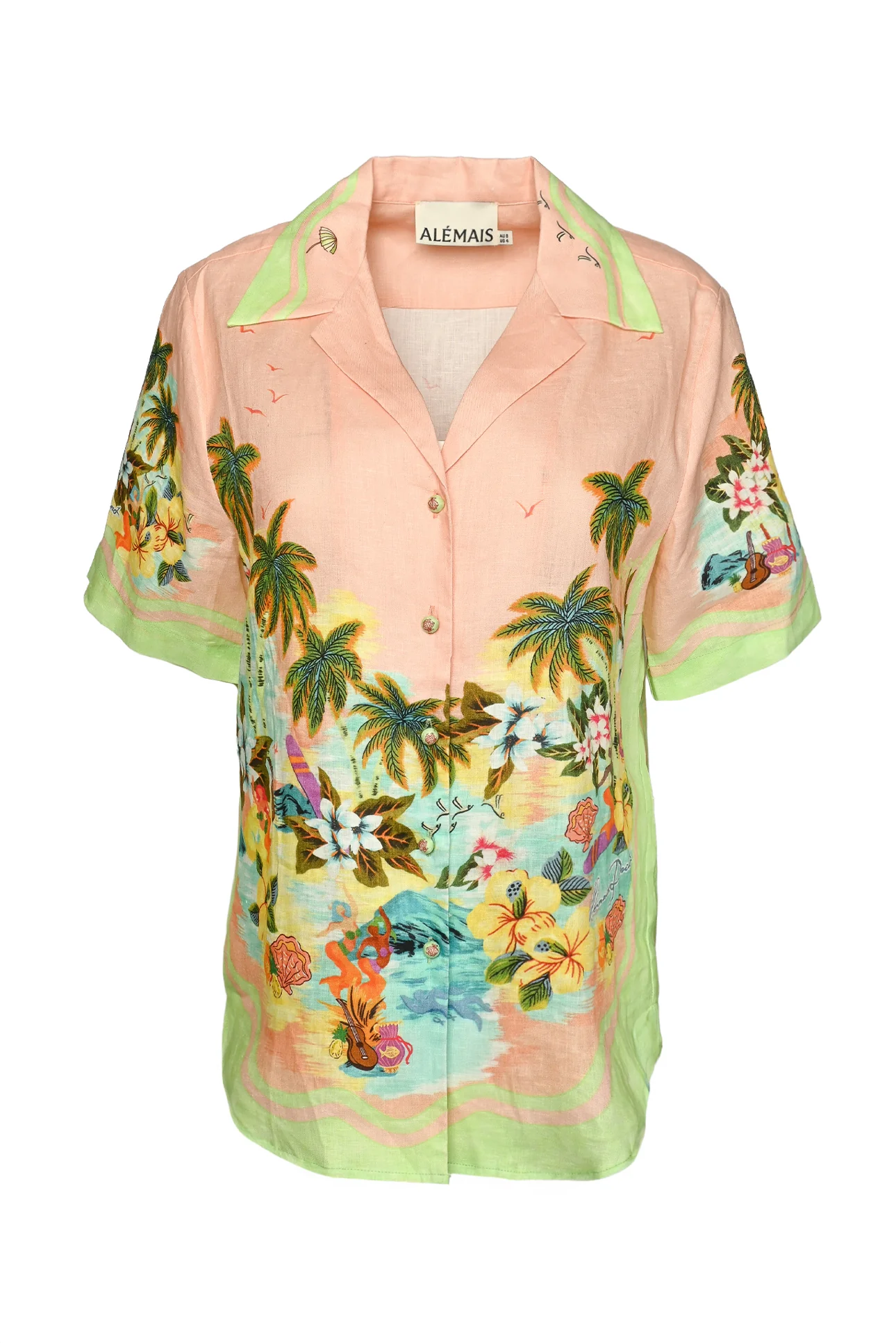 Alemais Size 4 Linen Printed Blouse