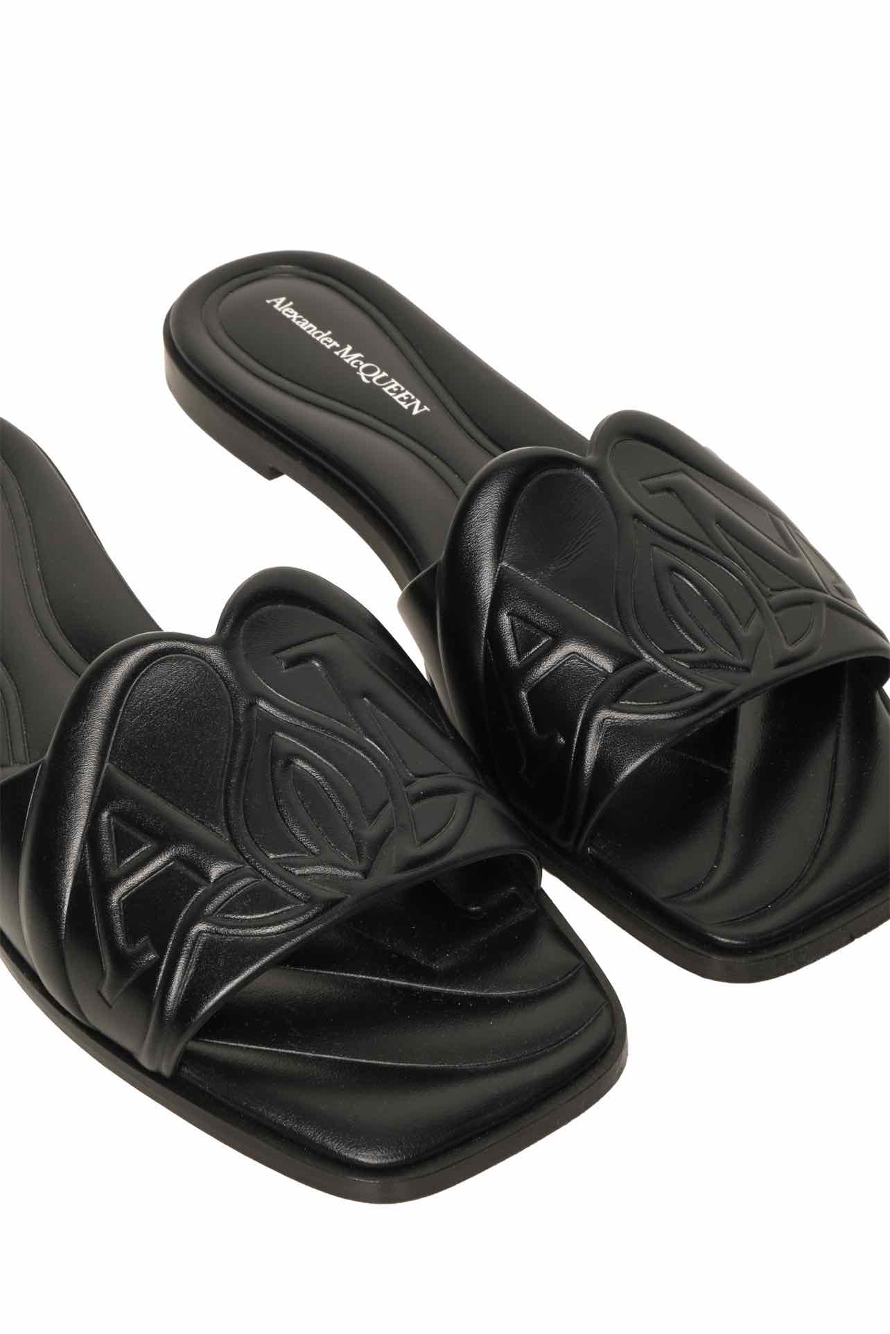 Alexander Mcqueen Size 36.5 Seal Leather Slide Sandals - Image 4
