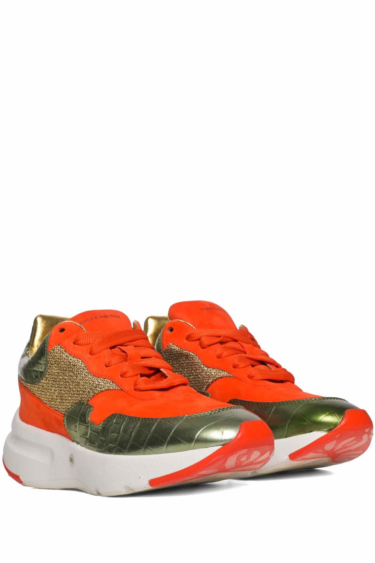 Alexander Mcqueen Size 37.5 Metallic Leather & Suede Sneaker - Image 2