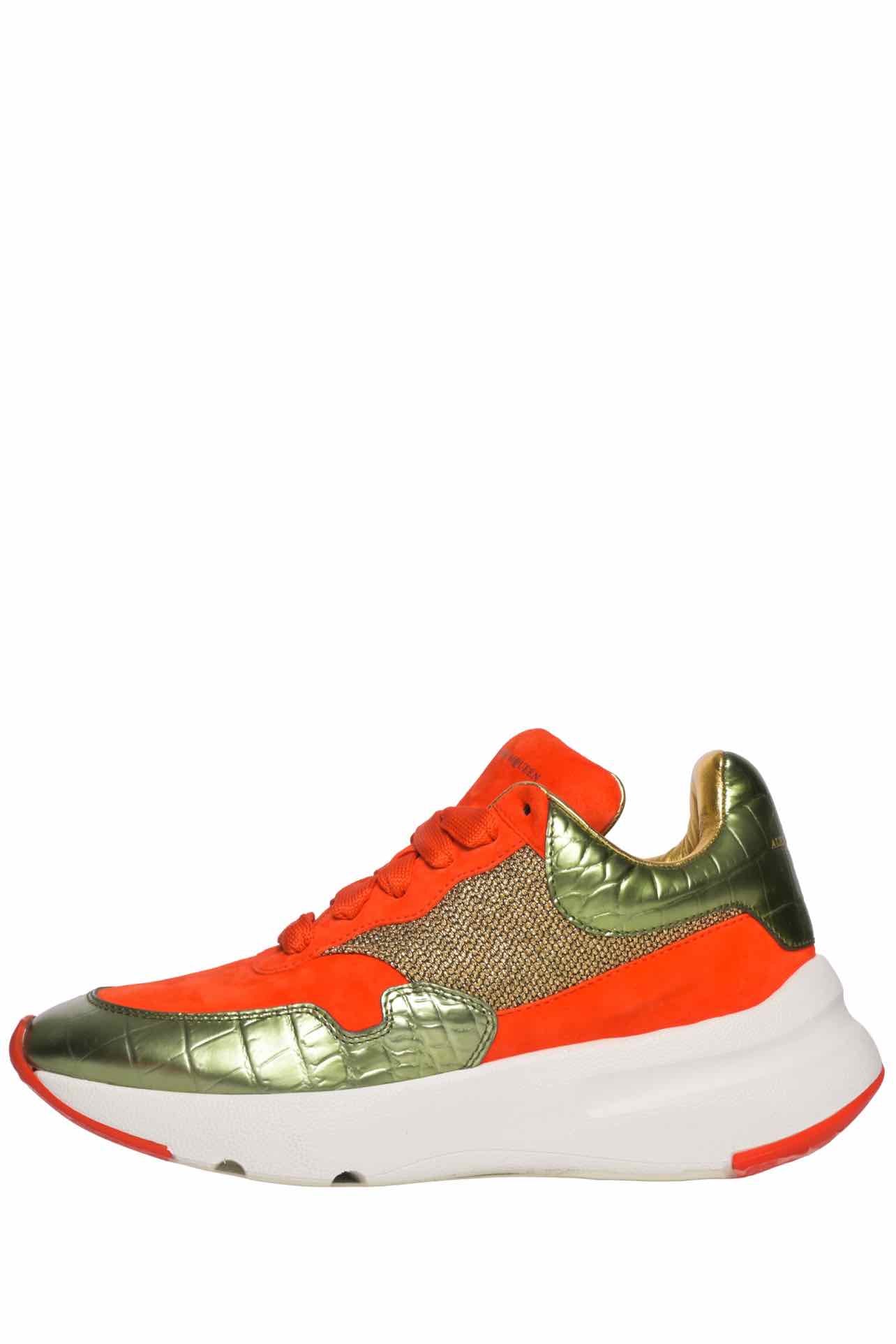 Alexander Mcqueen Size 37.5 Metallic Leather & Suede Sneaker - Image 4