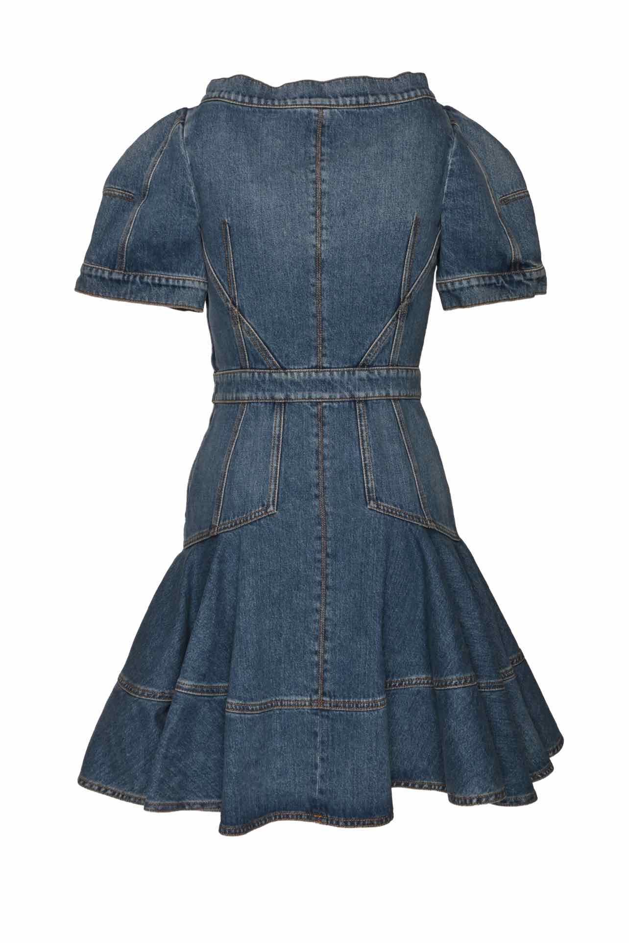Alexander Mcqueen Size 4 2020 Denim Fit-&-Flare Dress - Image 2