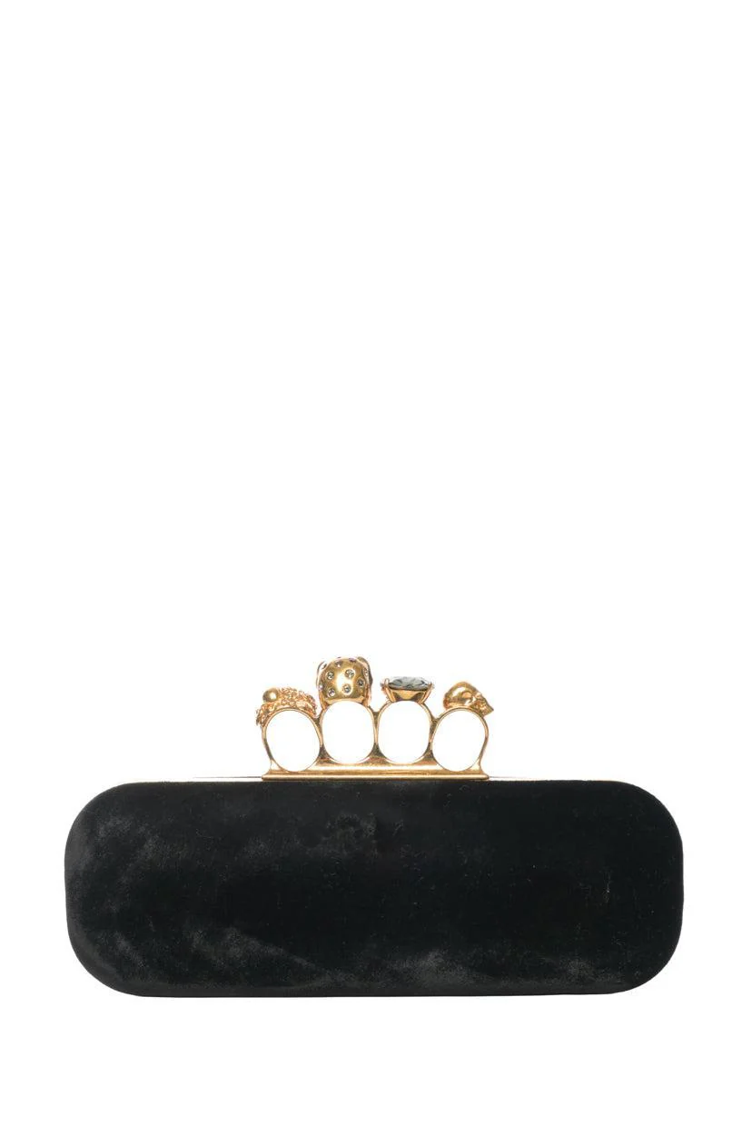 Alexander Mcqueen Velvet Jeweled Knuckle Box Clutch - Image 3
