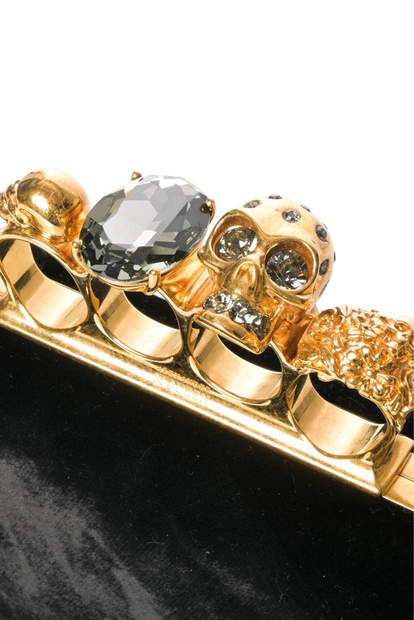 Alexander Mcqueen Velvet Jeweled Knuckle Box Clutch - Image 5