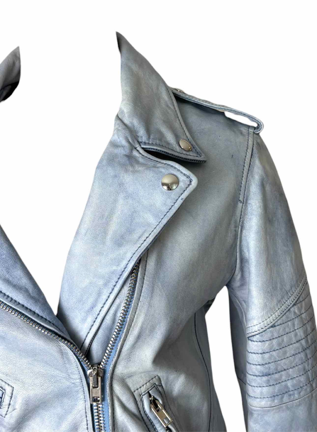 Alexander Wang Size 4 Blue Distressed Leather Moto Jacket - Image 3