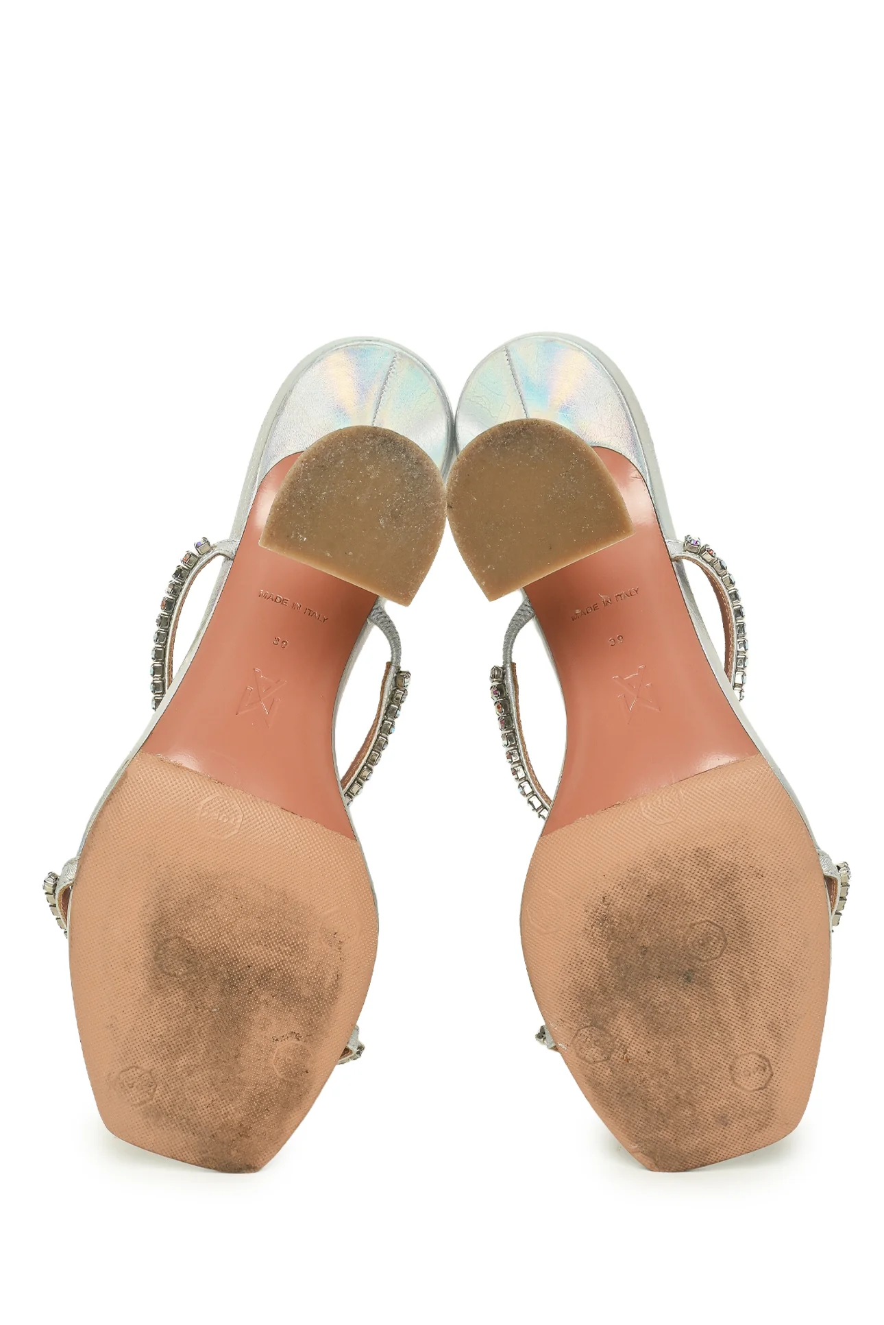 Amina Muaddi Size 39 Gilda Iridescent Crystal-Embellished Leather Sandals - Image 7