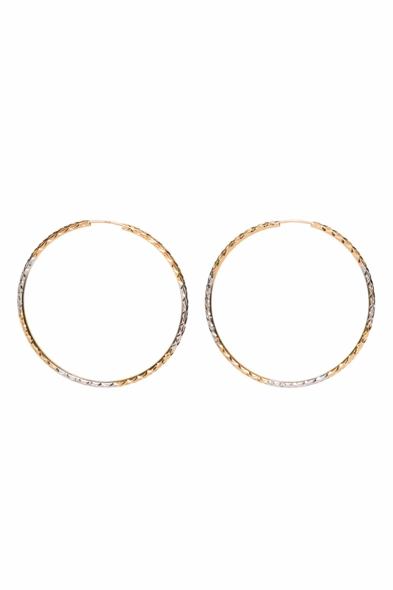 Anne Louise 10K White & Yellow Gold Diamond Cut Hoop Earrings - Image 2