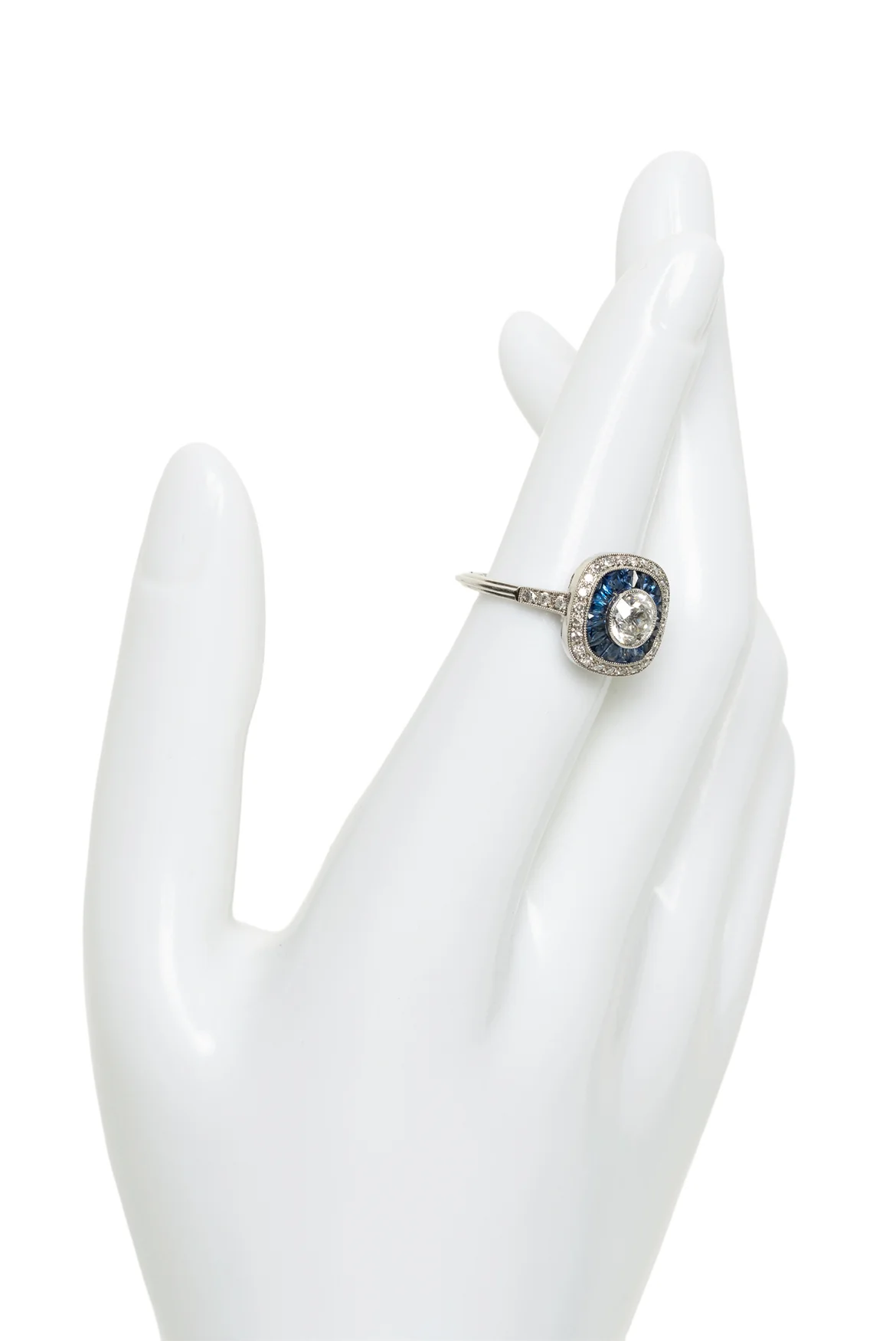 Antique Size 5 Platinum, Diamond & Sapphire Ring - Image 3