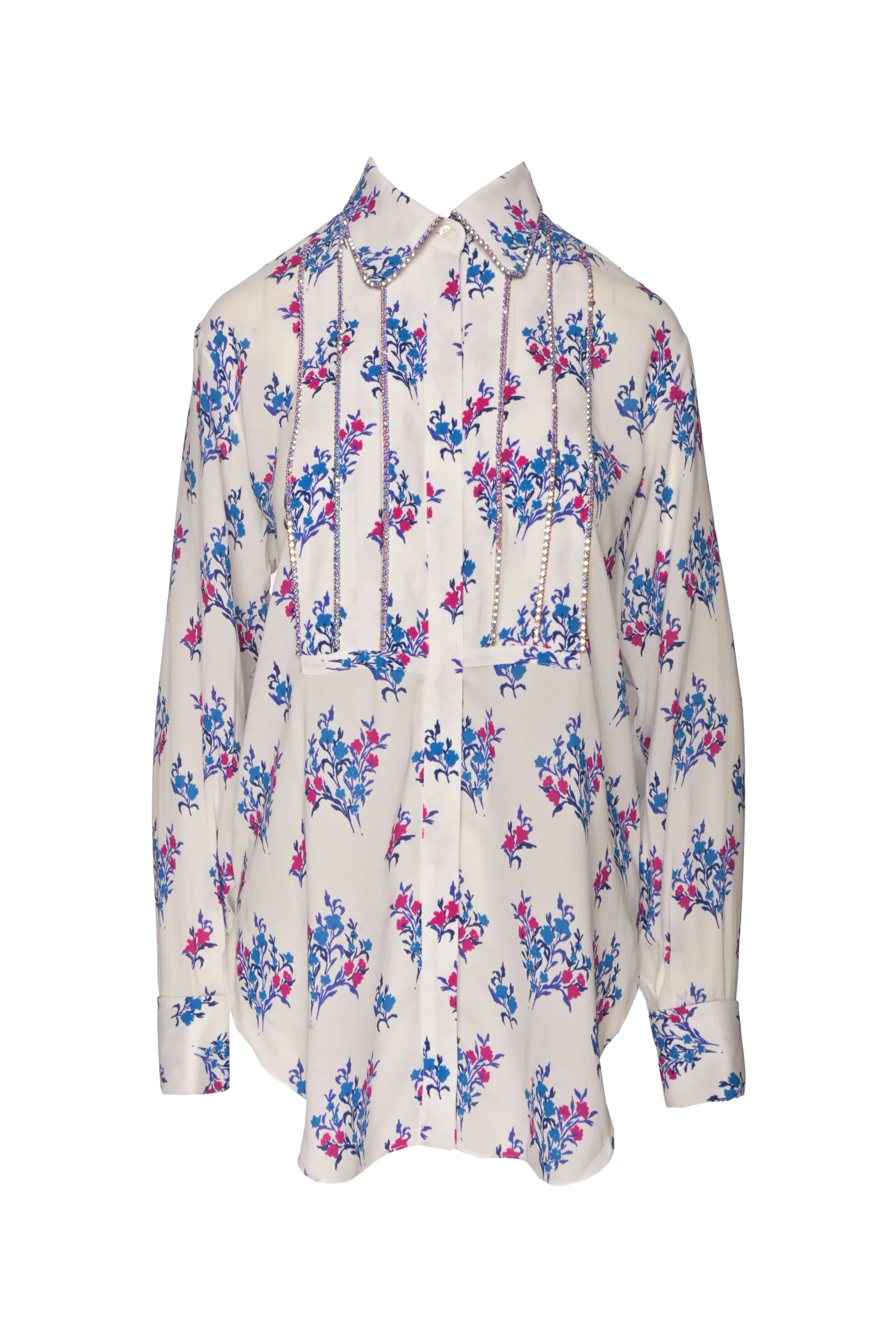 Area Size 10 Crystal Embellished Floral Crepe Blouse