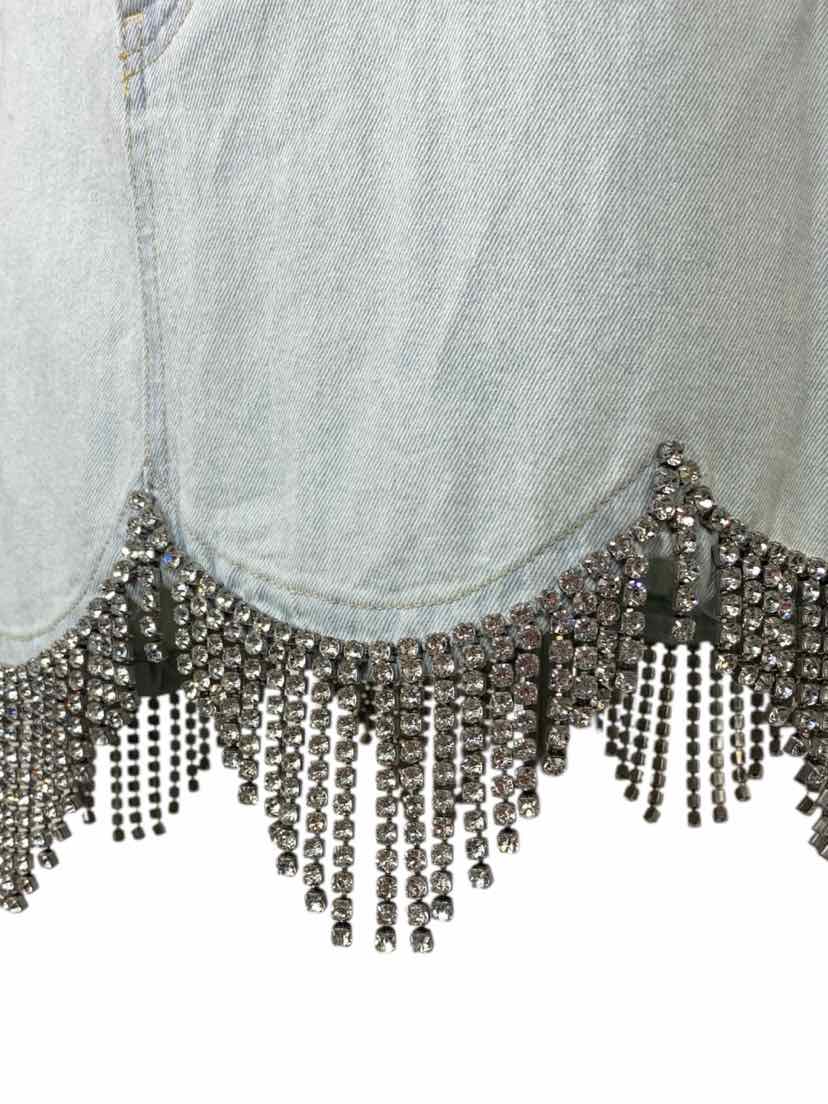 Area Size 27 Denim Crystal Fringe Skirt - Image 3