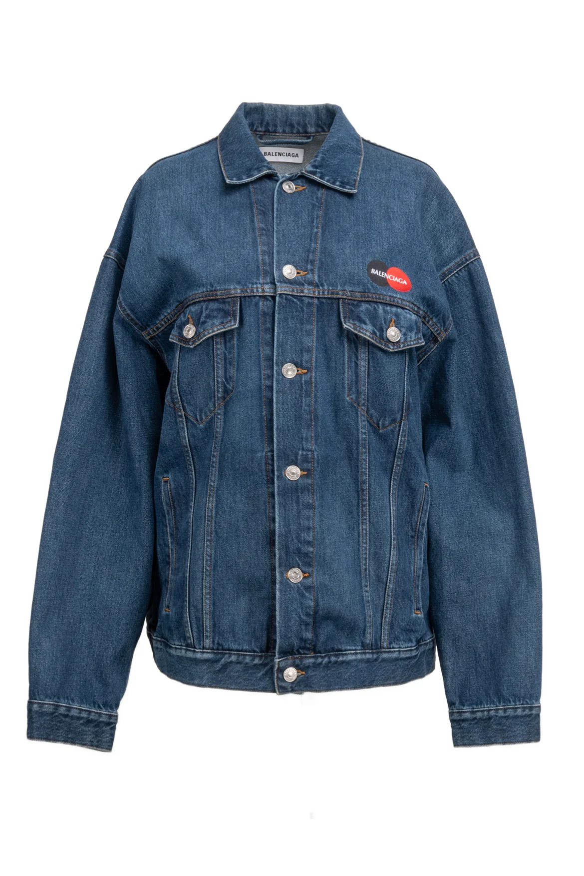 Balenciaga Size 36 Unisex Embroidered Credit Card Logo Denim Jacket