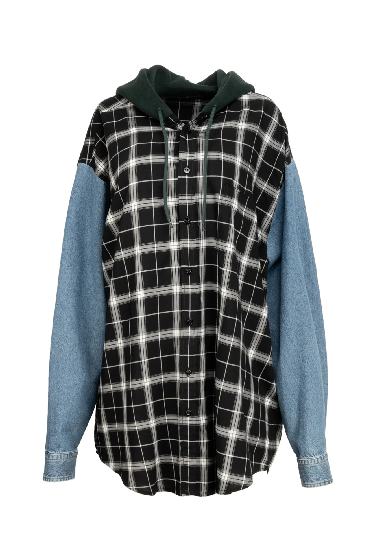 Balenciaga Size 39 Men's 2018 2pc Twinset Denim & Check Hooded Layered Jacket - Image 3