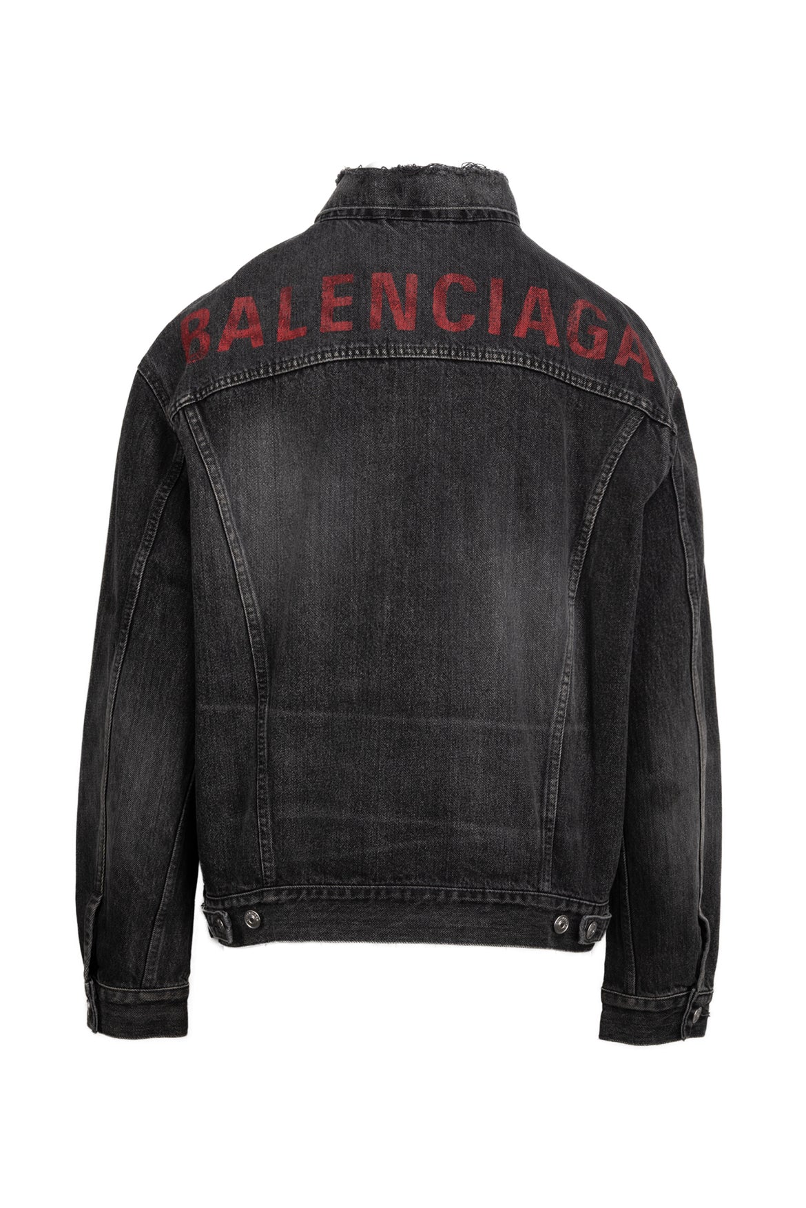 Balenciaga Size 46 Men's Distressed Logo Denim Jacket - Image 2