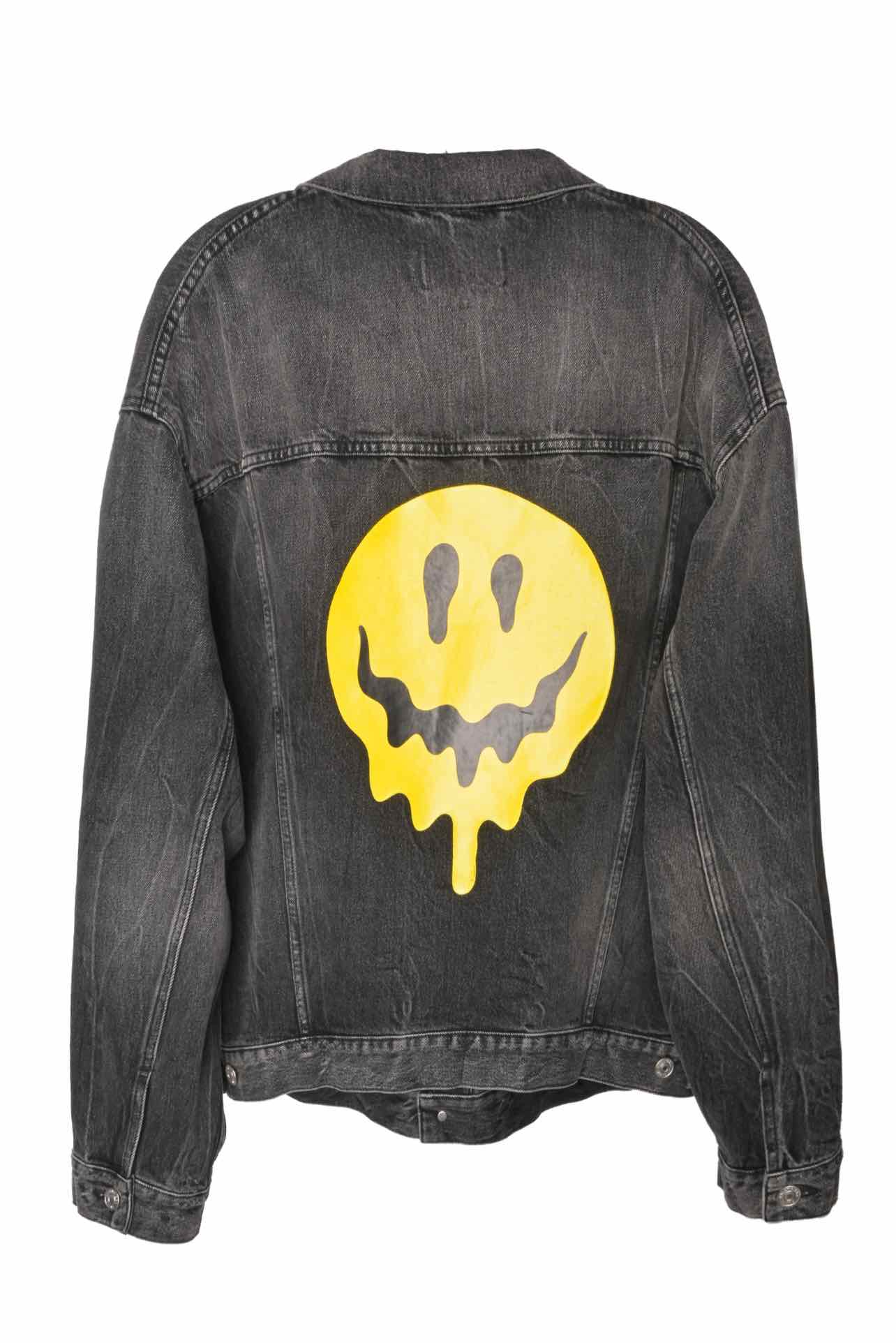 Balenciaga Size M Men's 2020 Dripping Smiley Face Distressed Denim Jacket - Image 2