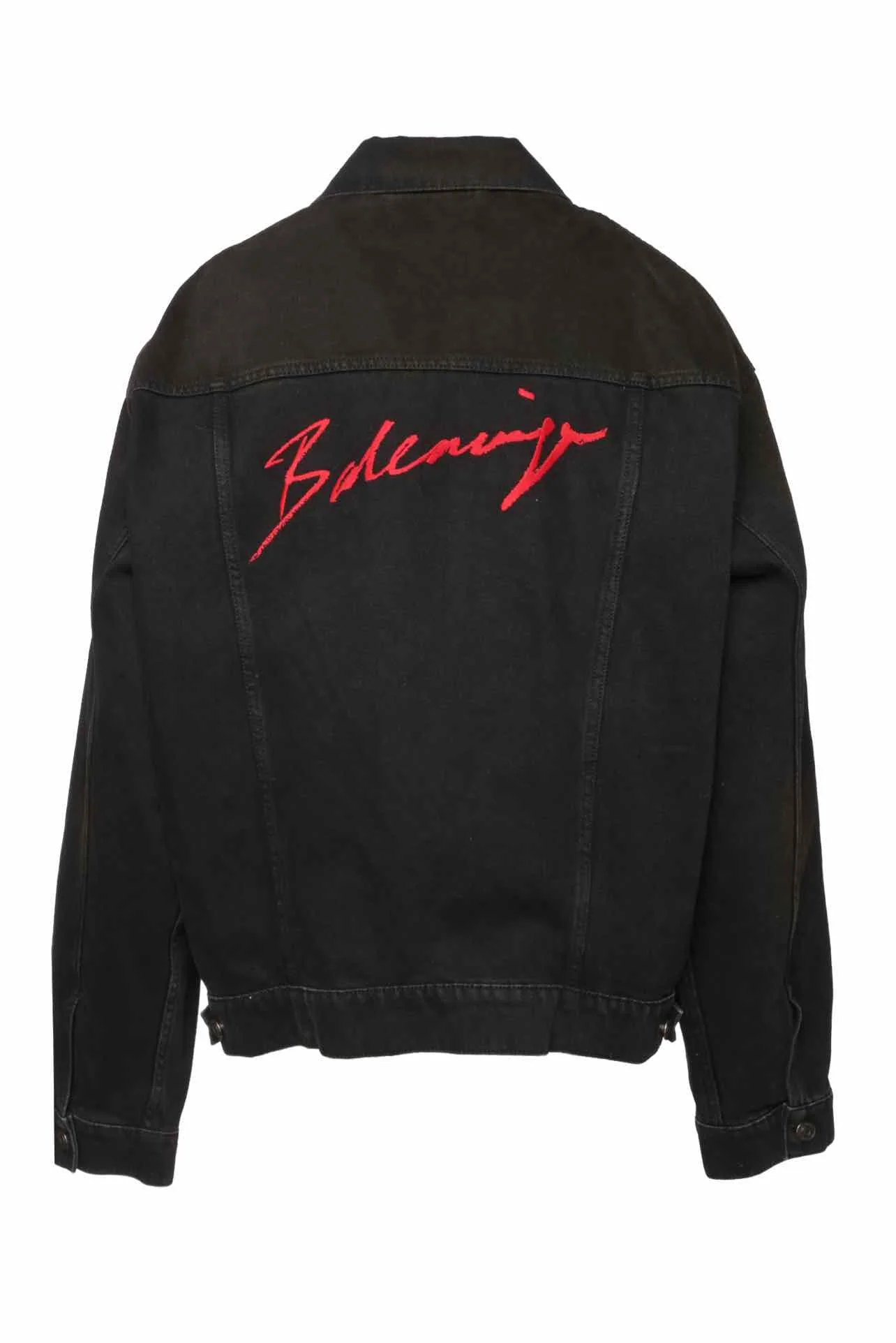 Balenciaga Size S 2019 Oversized Distressed Embroidered Logo Denim Jacket - Image 2