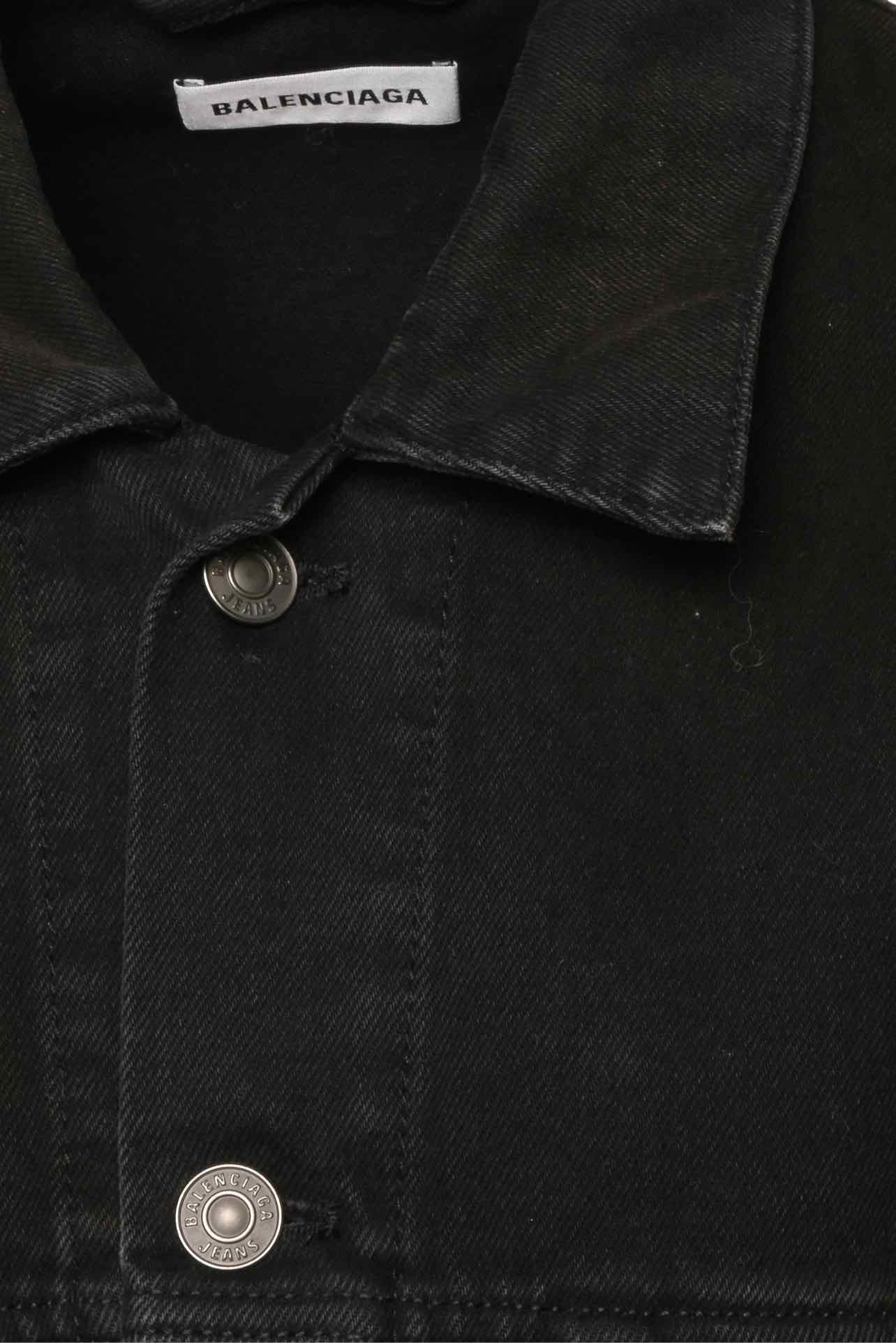 Balenciaga Size S 2019 Oversized Distressed Embroidered Logo Denim Jacket - Image 3