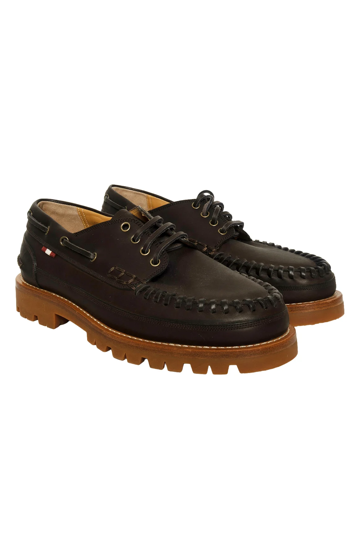 Bally Size 41 Leather Whipstitch Trim Boat Shoes - Image 2
