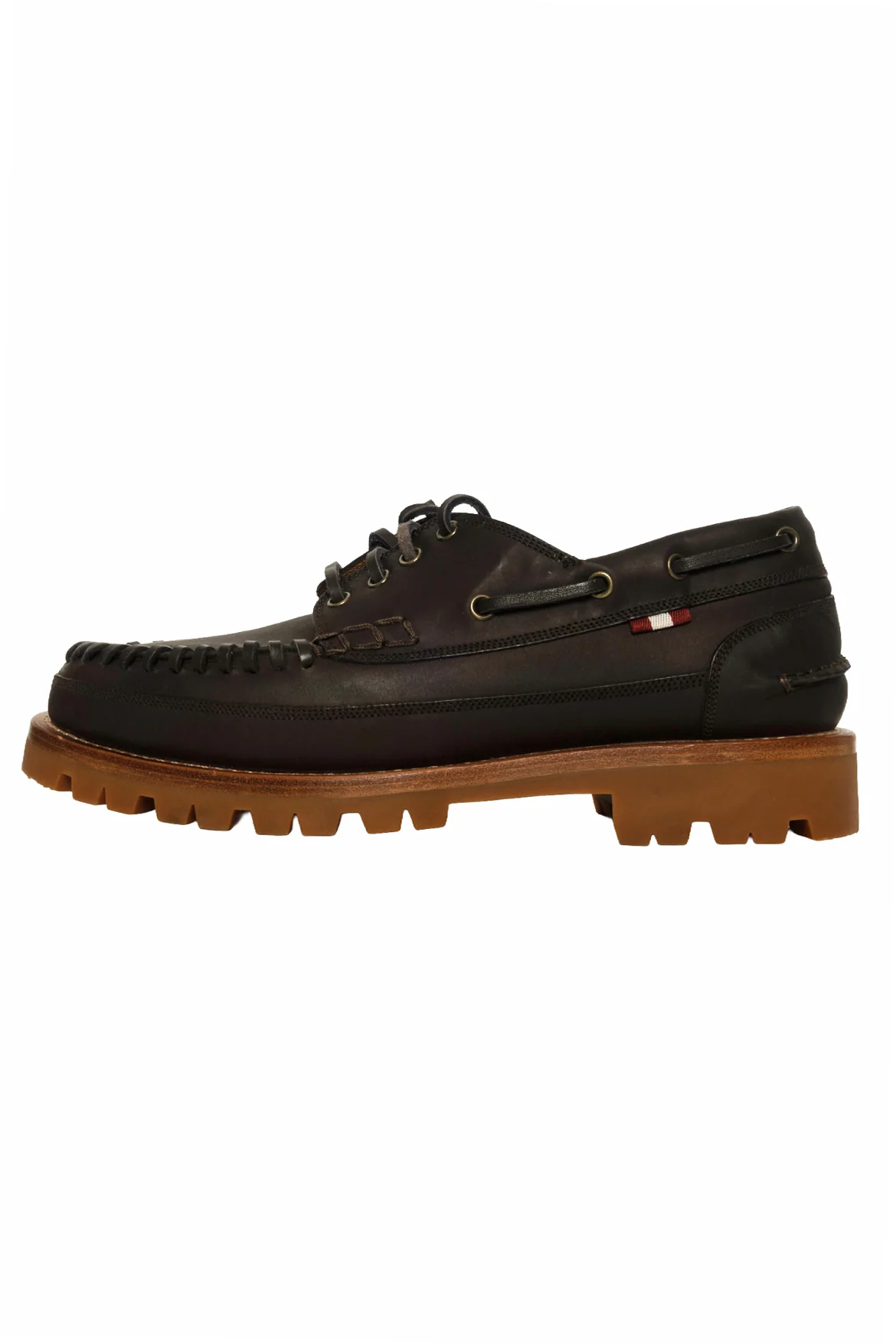 Bally Size 41 Leather Whipstitch Trim Boat Shoes - Image 3