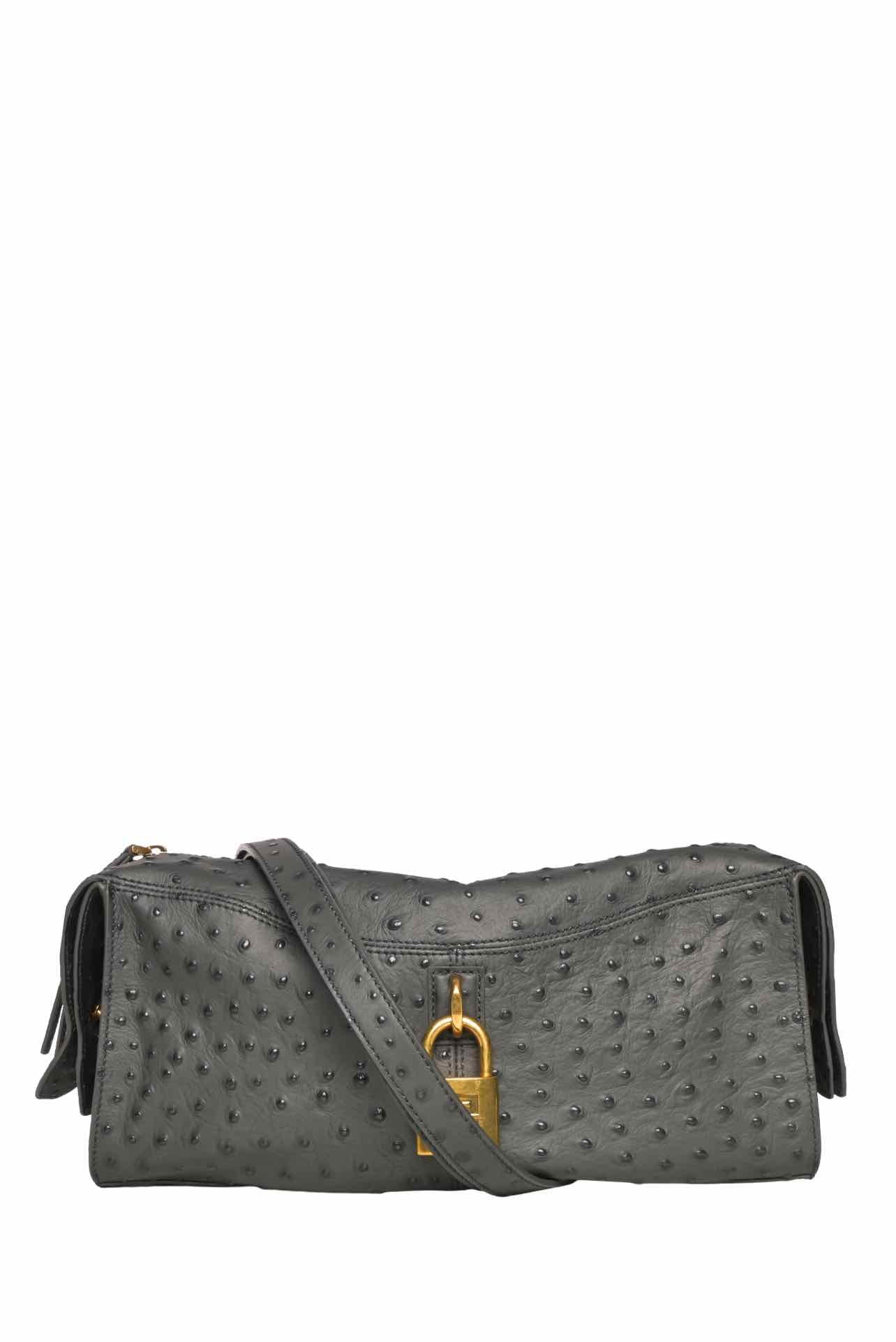 Balmain Pulse Ostrich-Effect Leather Shoulder Bag