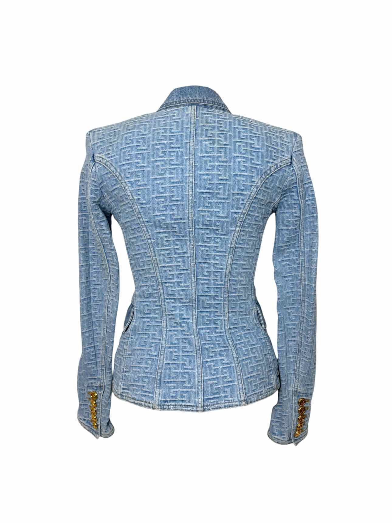 Balmain Size 36 Patterned Denim Blazer - Image 2
