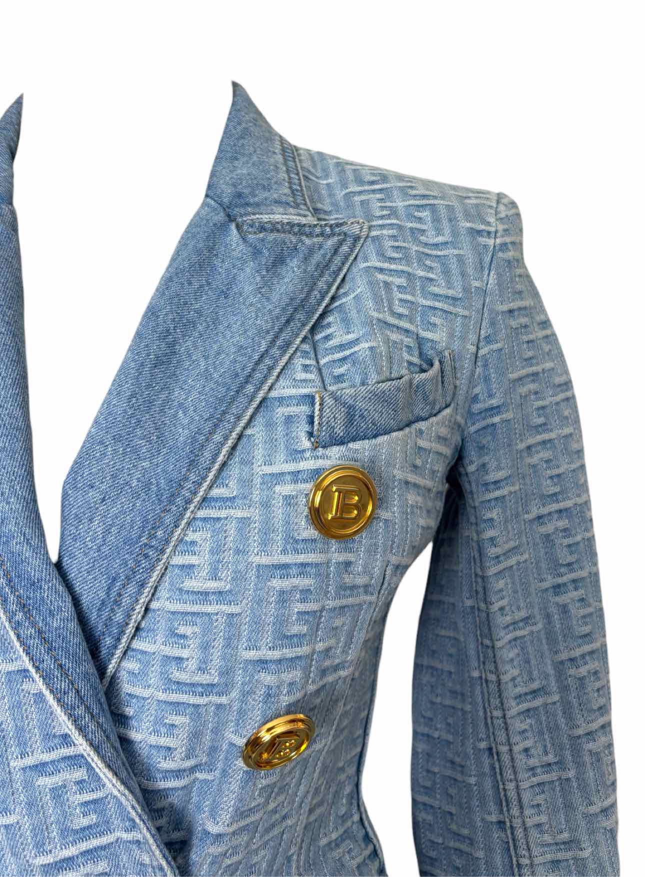 Balmain Size 36 Patterned Denim Blazer - Image 3