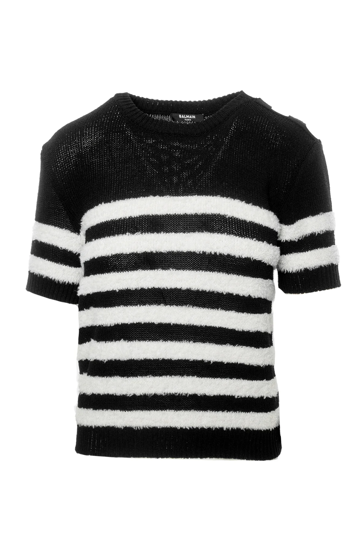 Balmain Size 36 Striped Pattern Short Sleeve Sweater
