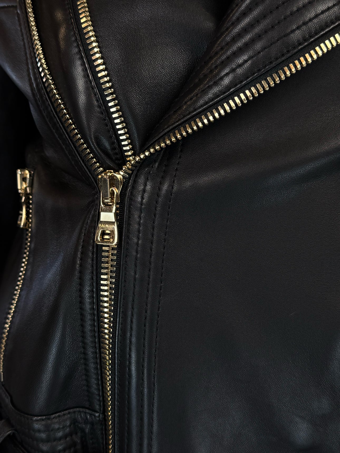 Balmain Size 38 Leather Biker Jacket - Image 3