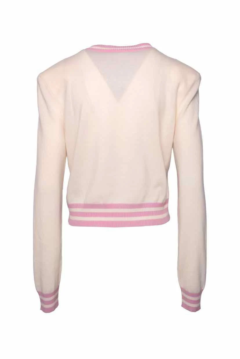 Balmain Size 38 Logo Intarsia Knitted Cropped Sweater - Image 2