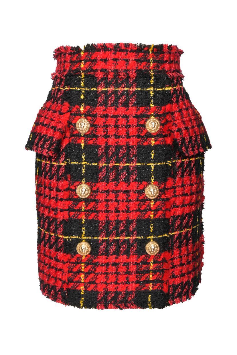 Balmain Size 40 6 Button Tweed Mini Skirt