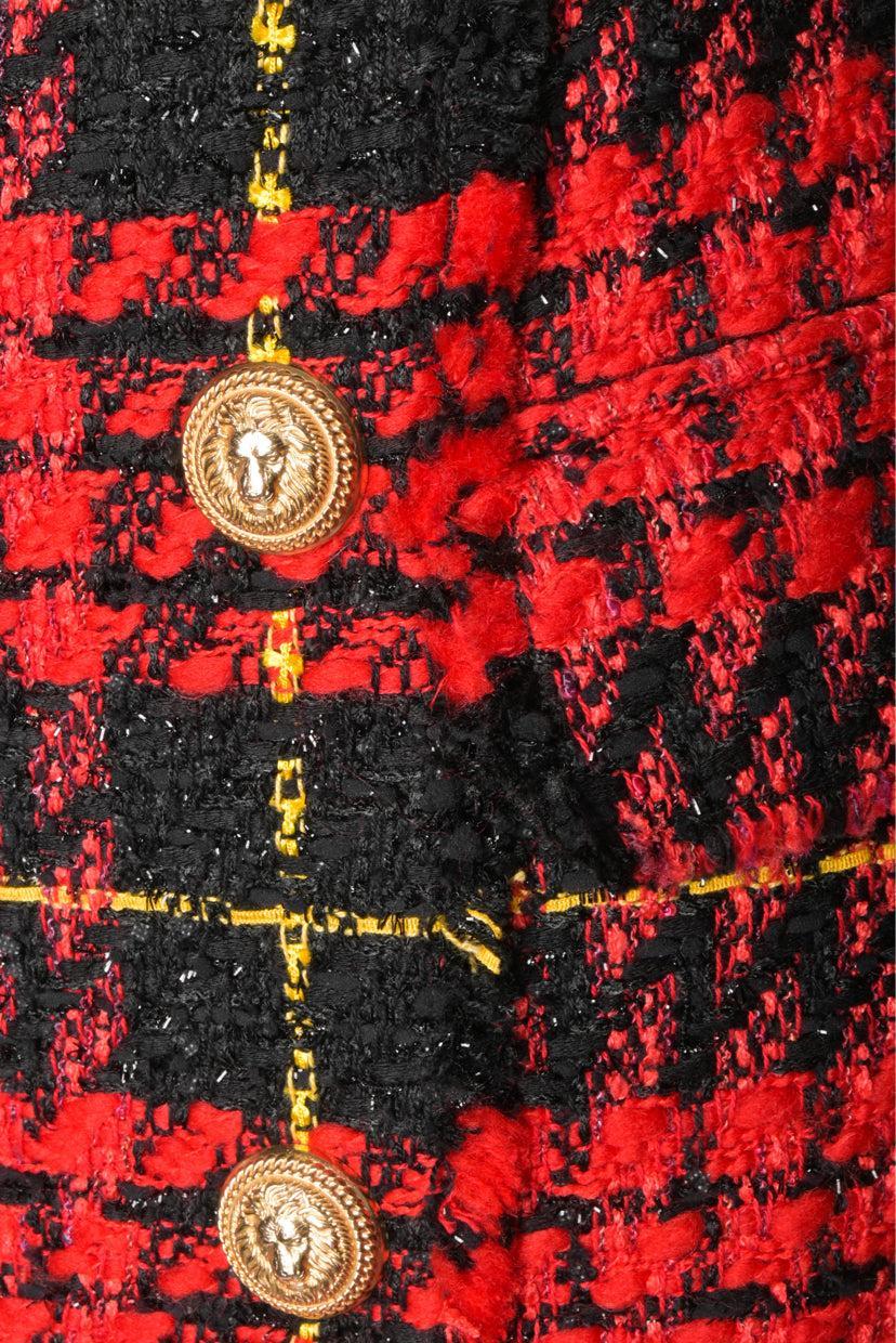 Balmain Size 40 6 Button Tweed Mini Skirt - Image 3