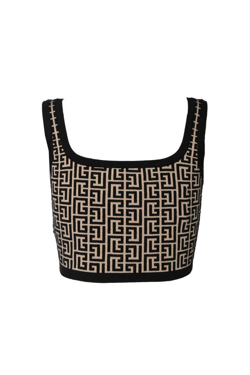Balmain Size 40 Cropped Monogram Knit Tank Top - Image 2