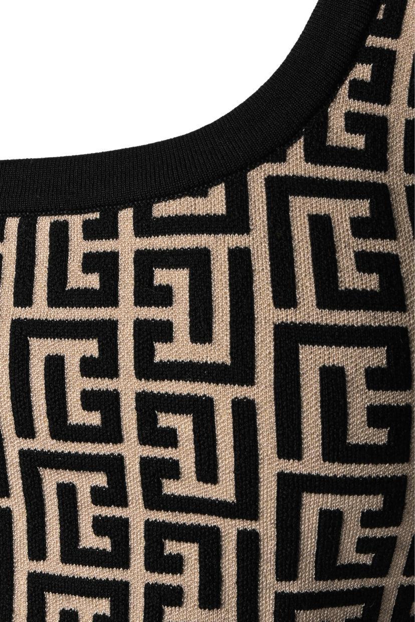Balmain Size 40 Cropped Monogram Knit Tank Top - Image 3