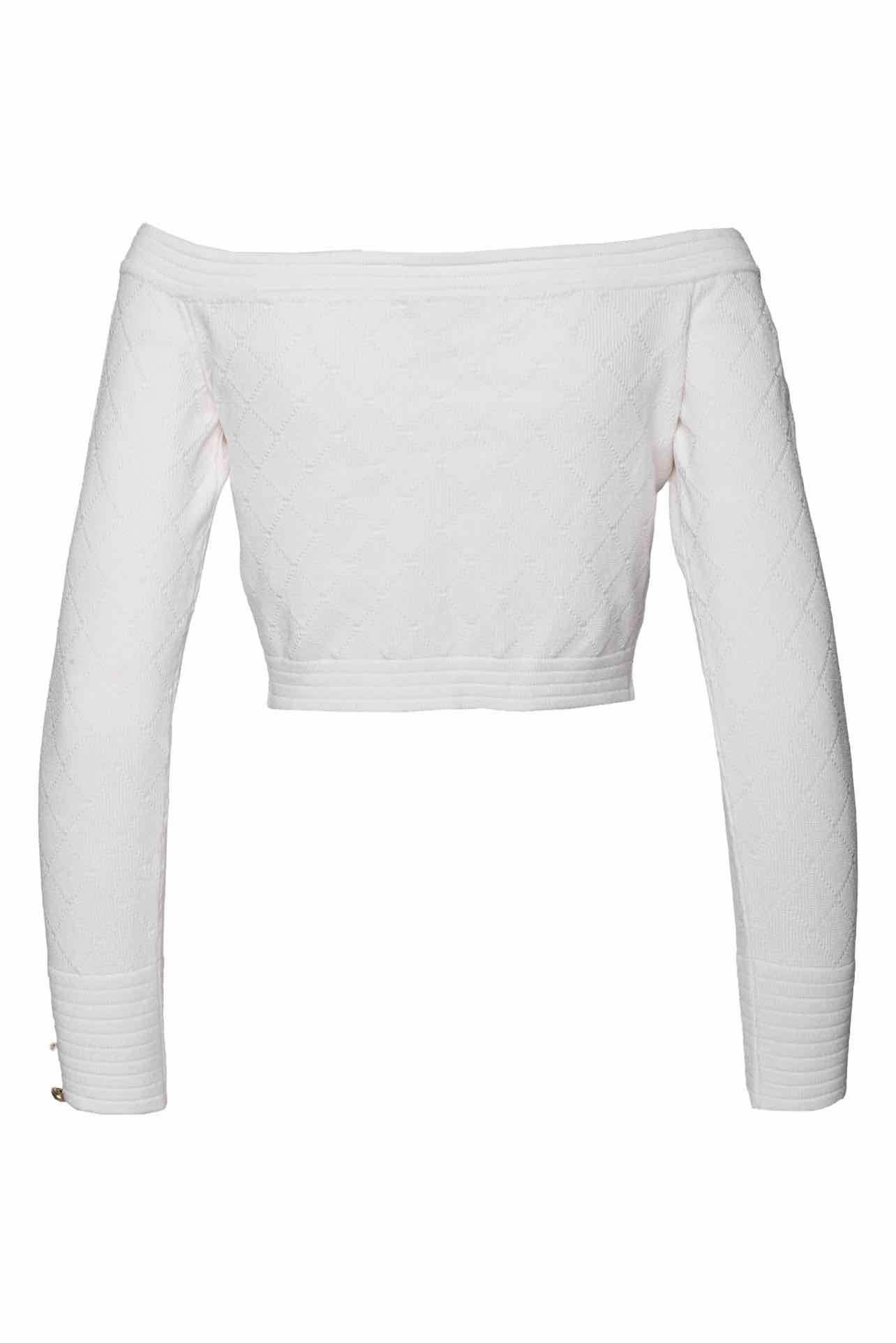 Balmain Size 42 Off the Shoulder Diamond Knit Cropped Cardigan - Image 2