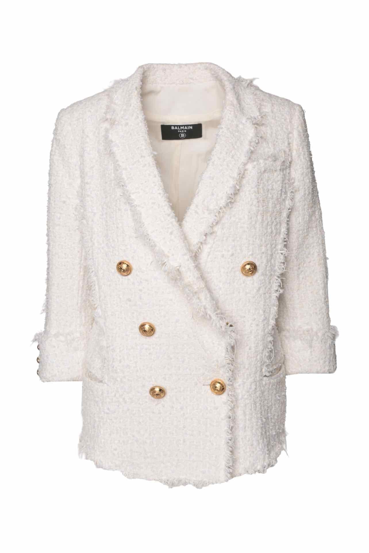 Balmain Size M/L Raw Edge Tweed Double-Breasted Jacket