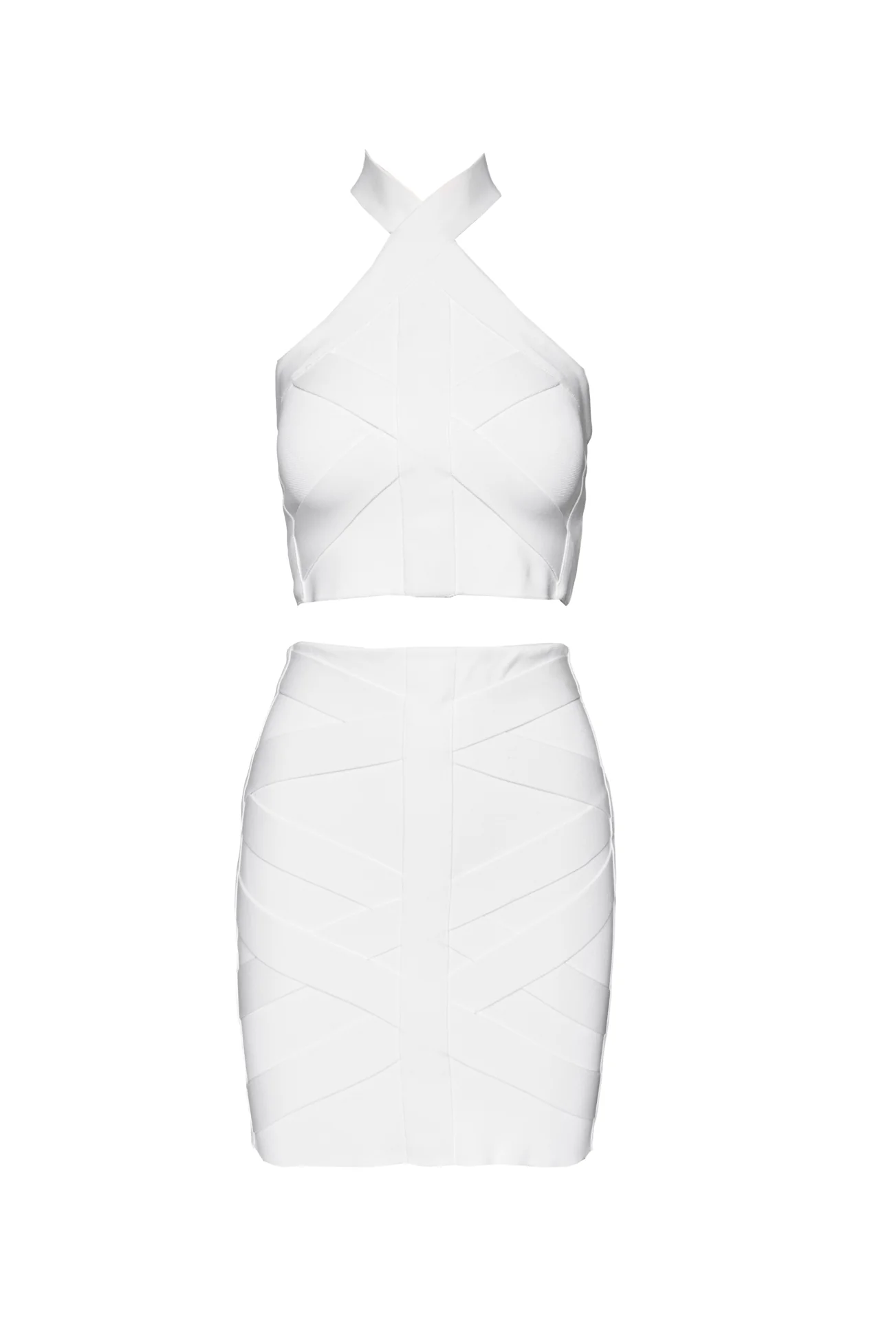 Balmain Size XS Bandage Halter Top & High Waisted Mini Skirt Set