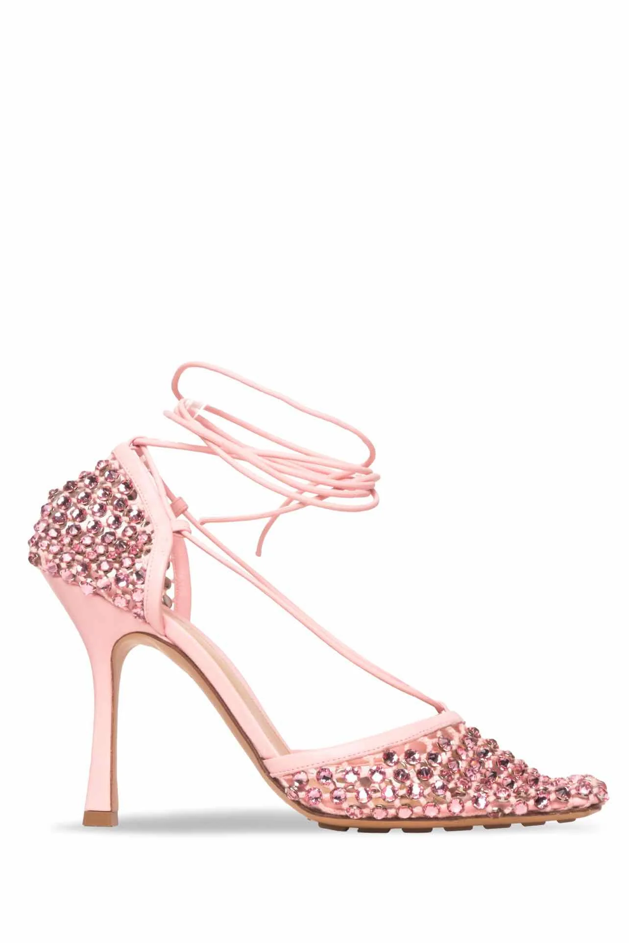 Bottega Veneta Size 41 Stretch Lace Up Crystal Sandals