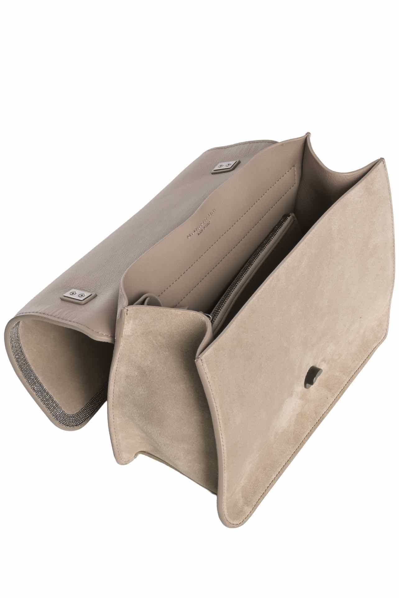 Brunello Cucinelli Monili Suede Soft Top Handle Bag - Image 5